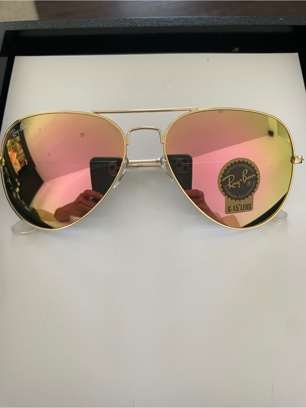 Ray-Ban Gold Frame Pink-Gold Mirrored Aviator Sunglasses